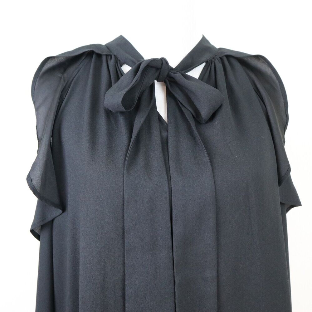 Ann Taylor Size S Cold Shoulder Ruffle Blouse Split Tie V Neck Black - Picture 8 of 11